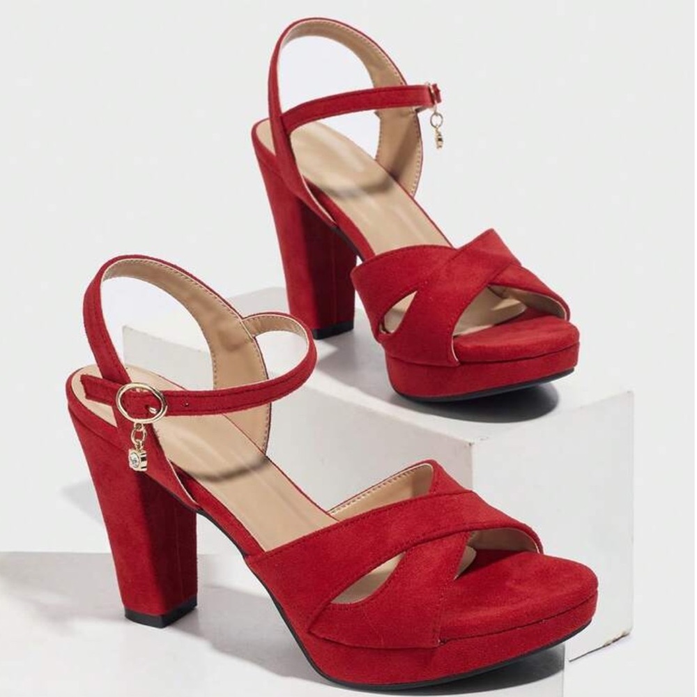 Elegant Red Women's Platform Chunky Heels